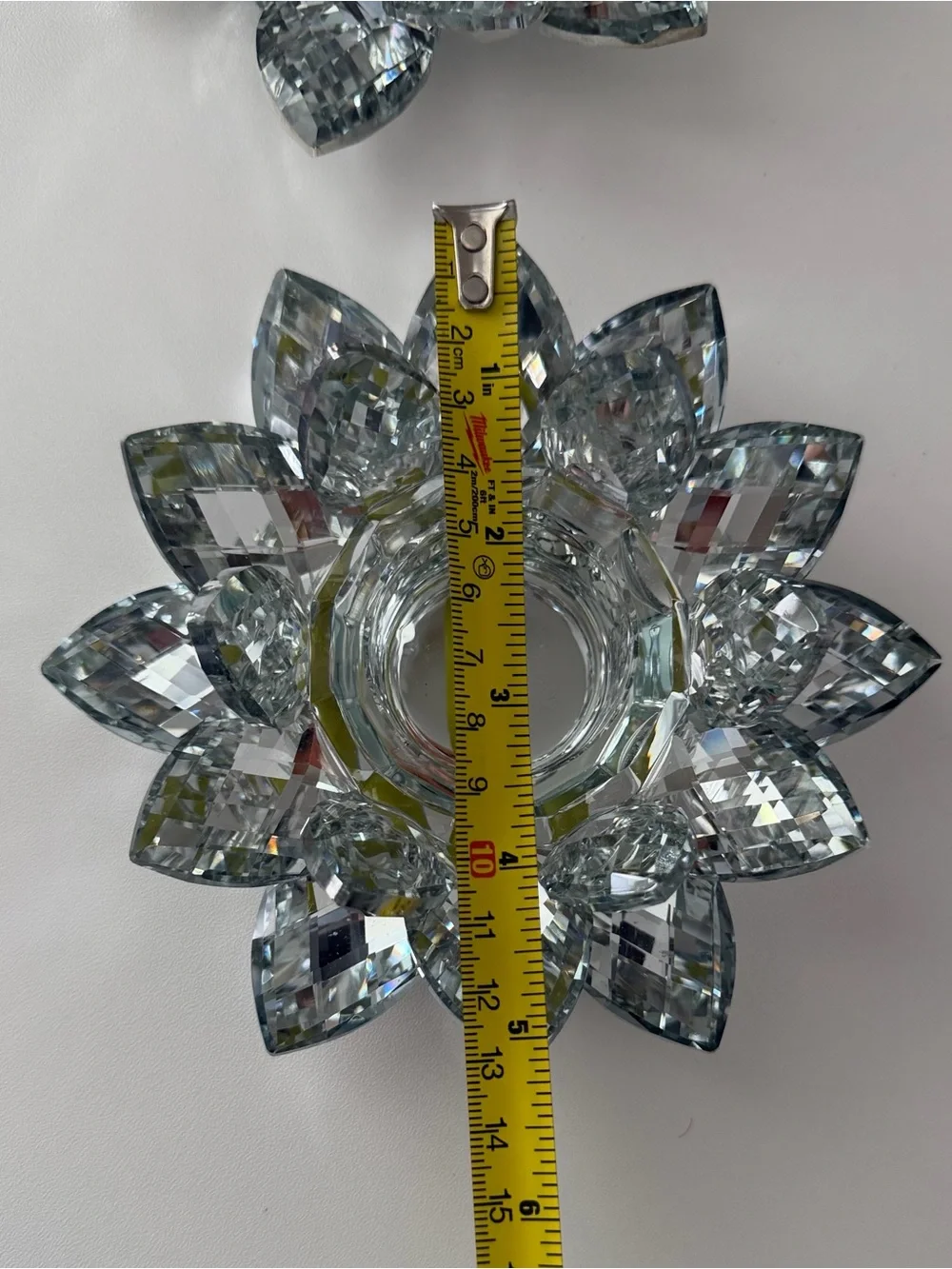 Lot of 2 Crystal Lotus Flower Tealight Candle Holder Glass Lotus Figurine Decor